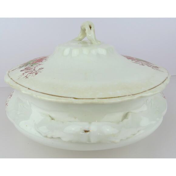 John Maddock Sons Royal Vitreous Covered Vegetable Bowl Ironstone Floral Antique - Picture 15 of 16